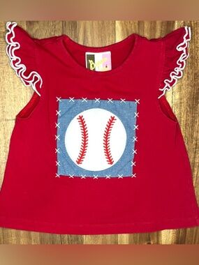 Banana Split Baby Girls Baseball Shirt 12M Red Flutter Sleeve Applique Top